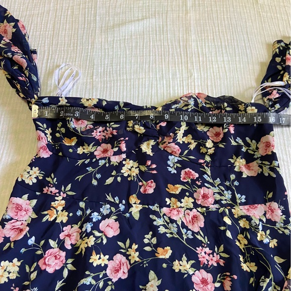 NWOT Lulus Charming Passion Navy Blue Floral Off-the-Shoulder Maxi Dress - Picture 3 of 11